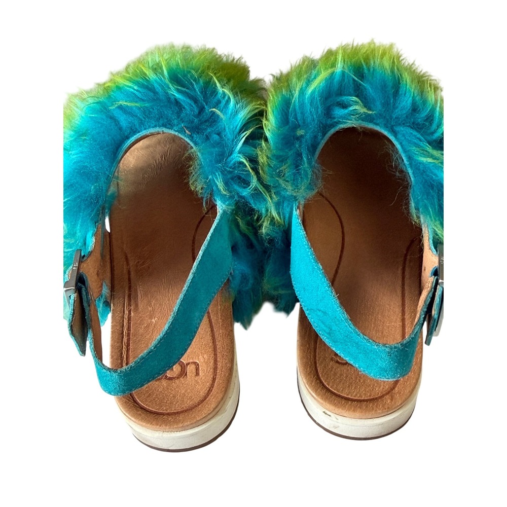 UGG Womens Teal Lime Green Faux Fur Slingback Holly Sandals Buckle Strap  10 - Picture 7 of 13